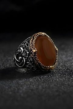 Hünkar Model Akik Taşlı Gümüş Erkek Yüzük