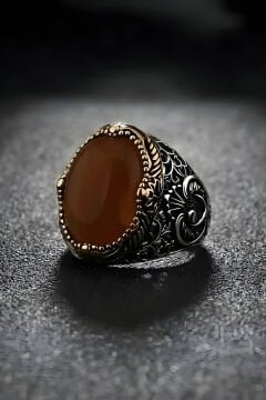 Hünkar Model Akik Taşlı Gümüş Erkek Yüzük