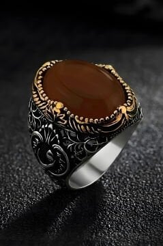 Hünkar Model Akik Taşlı Gümüş Erkek Yüzük