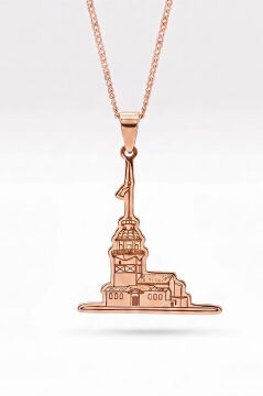 Kız Kulesi Model Unisex 925 Ayar Gümüş Kolye Rose Rengi