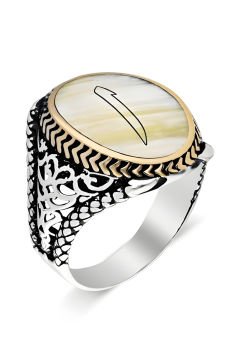 Sedef Taşı Üzerine Elif Gümüş Erkek Yüzük