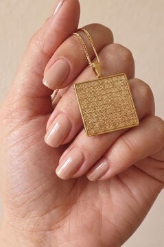 Esma-ul Hüsna Yazılı Unisex 925 Ayar Gümüş Kolye Altın Rengi