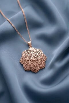 Özel Tasarım Mandala Motifli Gümüş Kolye Rose Rengi