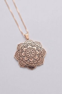 Özel Tasarım Mandala Motifli Gümüş Kolye Rose Rengi
