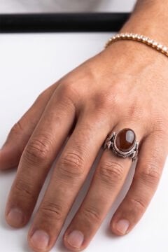 Oval Katre Model Akik Taşlı Gümüş Erkek Yüzük