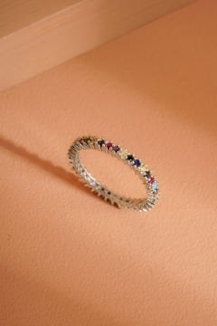 Karışık Renk Zirkon Taşlı Tek Sıra Tamtur Yüzük
