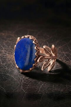 Sarmaşık Model Lapis Lazuli Taşlı El İşi Yüzük 17 - Rose Rengi