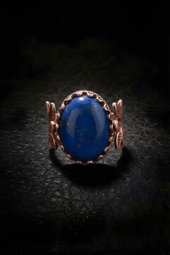 Sarmaşık Model Lapis Lazuli Taşlı El İşi Yüzük 17 - Rose Rengi