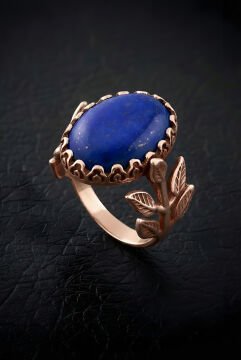 Sarmaşık Model Lapis Lazuli Taşlı El İşi Yüzük 17 - Rose Rengi
