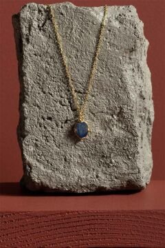 Lapis Lazuli Taşlı Minimal Gümüş Kadın Kolye Altın Rengi
