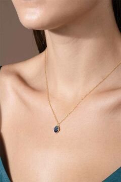 Lapis Lazuli Taşlı Minimal Gümüş Kadın Kolye Altın Rengi