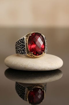 Sarmaşık Model Kırmızı Zirkon Taşlı Gümüş Yüzük