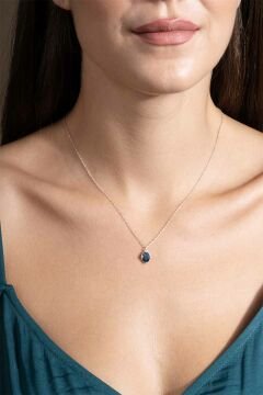 Lapis Lazuli Taşlı Minimal Gümüş Kadın Kolye Gümüş Rengi