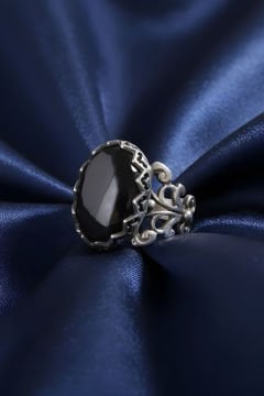 Rumi Model Oniks Taşlı El İşi Gümüş Yüzük