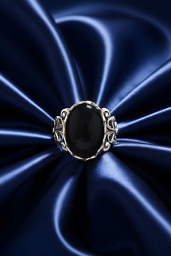 Rumi Model Oniks Taşlı El İşi Gümüş Yüzük