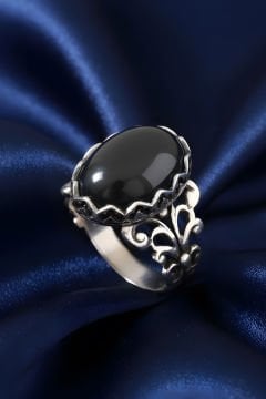 Rumi Model Oniks Taşlı El İşi Gümüş Yüzük