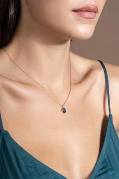 Lapis Lazuli Taşlı Minimal Gümüş Kadın Kolye Rose Rengi