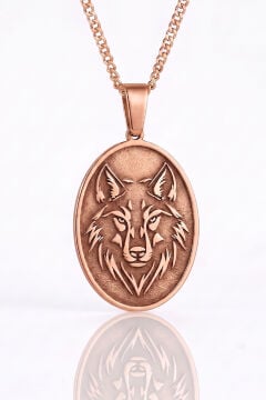 Kurt Model Kabartma 925 Ayar Gümüş Kolye Rose Rengi