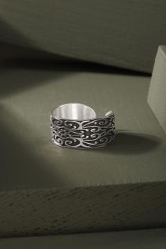 Gravür İşleme Model Ayarlanabilir Gümüş Yüzük