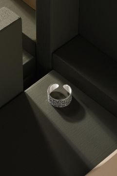 Gravür İşleme Model Ayarlanabilir Gümüş Yüzük