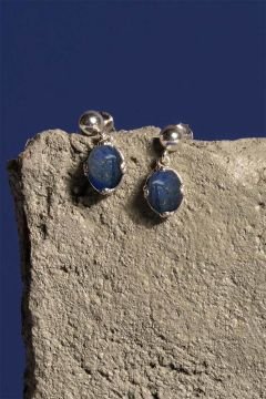 Lapis Lazuli Taşlı Minimal Gümüş Kadın Küpe Gümüş Rengi