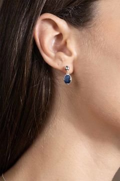 Lapis Lazuli Taşlı Minimal Gümüş Kadın Küpe Gümüş Rengi