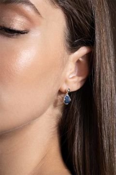 Lapis Lazuli Taşlı Minimal Gümüş Kadın Küpe Gümüş Rengi