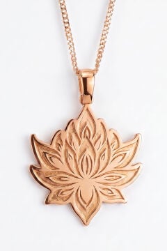 Lotus Çiçeği Model 925 Ayar Gümüş Taşsız Kolye Rose Rengi