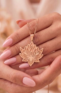 Lotus Çiçeği Model 925 Ayar Gümüş Taşsız Kolye Rose Rengi