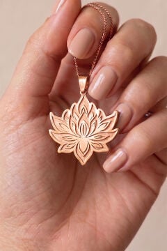 Lotus Çiçeği Model 925 Ayar Gümüş Taşsız Kolye Rose Rengi