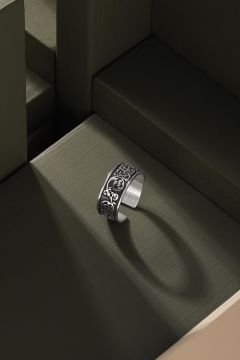 Gravür Desenli Ayarlanabilir Gümüş Yüzük