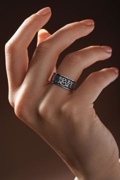 Gravür Desenli Ayarlanabilir Gümüş Yüzük