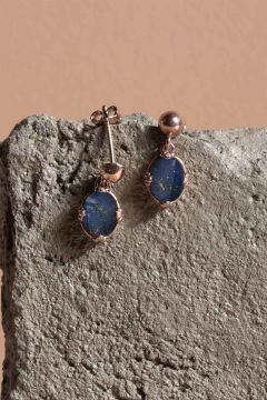 Lapis Lazuli Taşlı Minimal Gümüş Kadın Küpe Rose Rengi