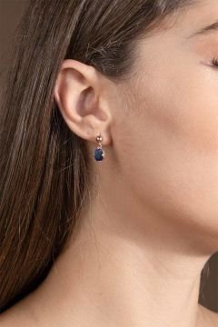 Lapis Lazuli Taşlı Minimal Gümüş Kadın Küpe Rose Rengi