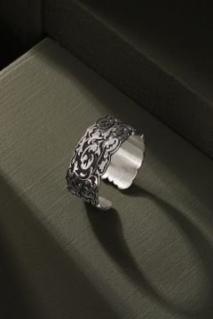 Sarmaşık Gravür Desenli Ayarlanabilir Gümüş Yüzük