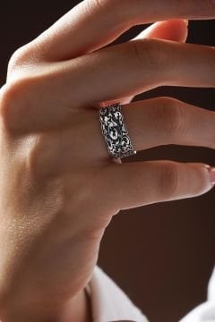 Sarmaşık Gravür Desenli Ayarlanabilir Gümüş Yüzük