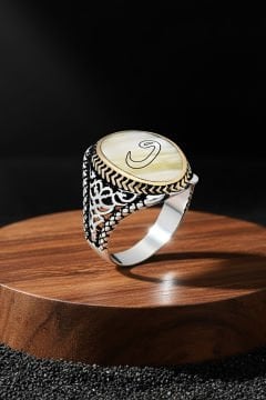 Sedef Taşı Üzerine Vav Gümüş Erkek Yüzük