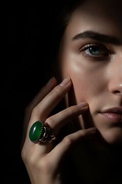 Kurdele Model Yeşil Akik Taşlı El İşi Gümüş Yüzük 16 - Gümüş Rengi