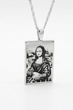 Mona Lisa Tablosu Model Gümüş Kolye Gümüş Rengi