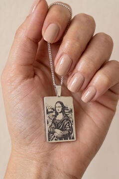 Mona Lisa Tablosu Model Gümüş Kolye Gümüş Rengi