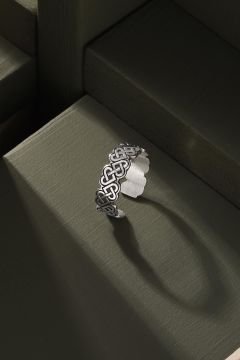 Düğümlü Kalp Model Ayarlanabilir Gümüş Yüzük