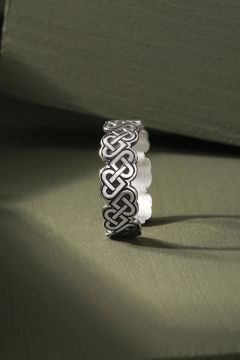 Düğümlü Kalp Model Ayarlanabilir Gümüş Yüzük