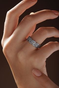 Düğümlü Kalp Model Ayarlanabilir Gümüş Yüzük