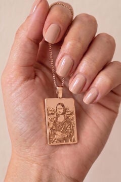 Mona Lisa Tablosu Model Gümüş Kolye Rose Rengi