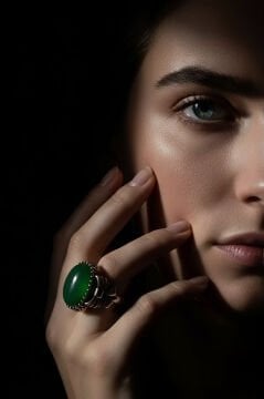 Kurdele Model Yeşil Akik Taşlı El İşi Gümüş Yüzük 20 - Gümüş Rengi