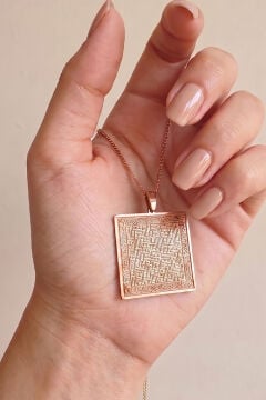 Nazar Ayeti ve Ayetel Kursi Kabartma Gümüş Unisex Kolye Rose Rengi