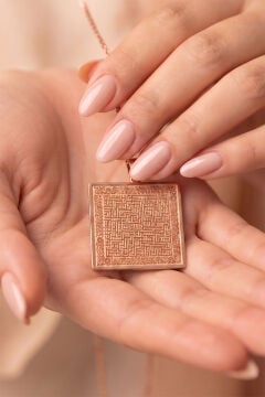 Nazar Ayeti ve Ayetel Kursi Kabartma Gümüş Unisex Kolye Rose Rengi