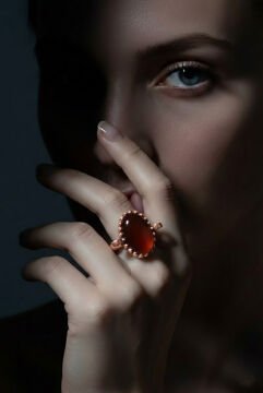 Sade Model Akik Taşlı El İşi Gümüş Yüzük 11 - Rose Rengi