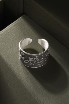 Gravür İşleme Desenli Ayarlanabilir Gümüş Yüzük