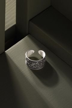 Gravür İşleme Desenli Ayarlanabilir Gümüş Yüzük